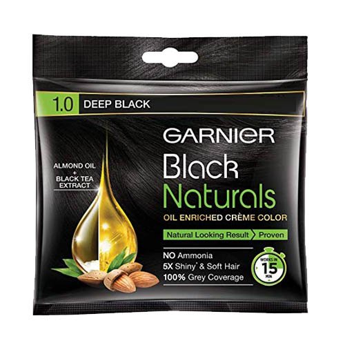 Garnier-Black-Naturals-Oil-Enriched-Ammonia-Free-Hair-Color-Deep-Black-20ml20g.jpg Garnier Black Naturals Oil Enriched Ammonia Free Hair Color, Deep Black (20ml+20gm) - Image 1